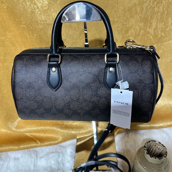 NWT Coach Rowan Long Satchel Walnut Black Signature Canvas Handbag CV963 - Picture 2 of 13